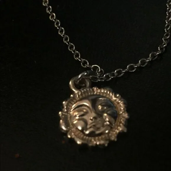 Sun Face Necklace Silver coloured Chain - Picture 5 of 11